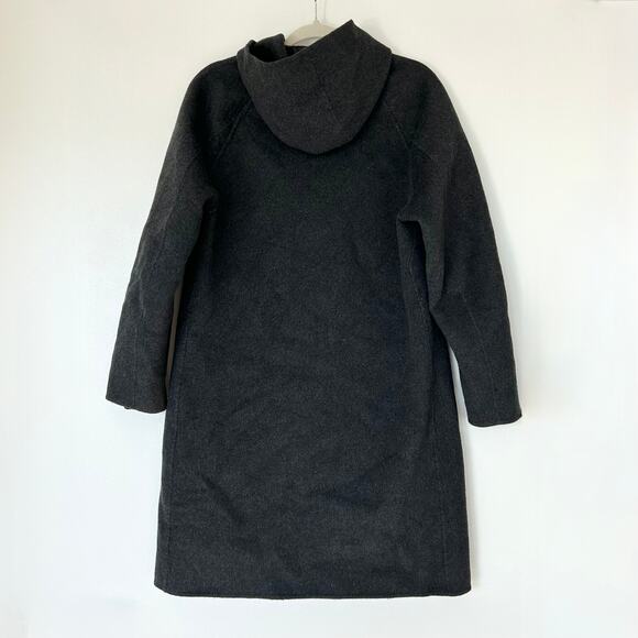 EUC Theory Double-Faced Wool Cashmere Hooded Duffle Coat Gray Longline Jacket L - Picture 11 of 16